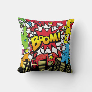 City-Hintergrundmaterial mit Comic Art Spee Kissen