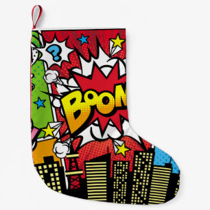 City-Hintergrundmaterial mit Comic Art Spee Kleiner Weihnachtsstrumpf