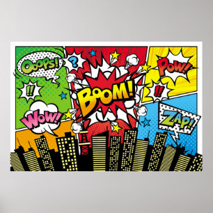 City-Hintergrundmaterial mit Comic Art Spee Poster