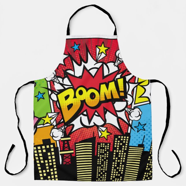 City-Hintergrundmaterial mit Comic Art Spee Schürze (Vorderseite)