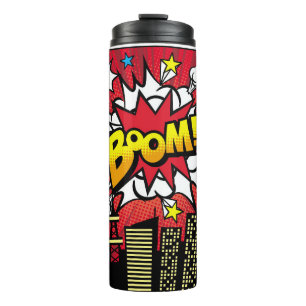 City-Hintergrundmaterial mit Comic Art Spee Thermosbecher