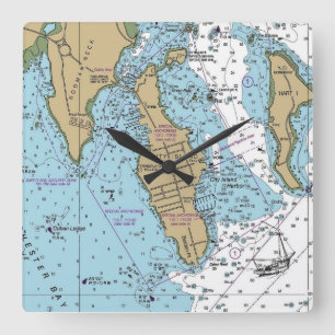 City Island Bronx NY Chart Quadratische Wanduhr