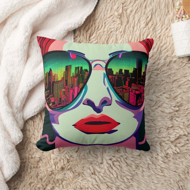 City Lady in Sonnenbrille Einzigartige farbenfrohe Kissen (Decke)