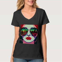 City Lady in Sonnenbrille Einzigartige farbenfrohe T-Shirt