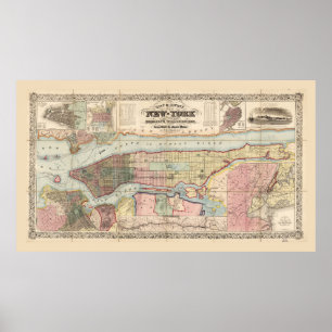 City & Landkreis Map of New York (1857) Poster