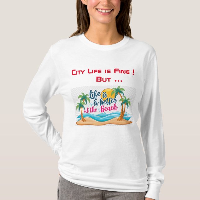 City Life Vs Beach Life Black T - Shirt (Vorderseite)