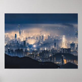 "City Lights at Night Leinwand - Modern Urban Wall Poster