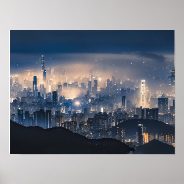 "City Lights at Night Leinwand - Modern Urban Wall Poster (Vorne)