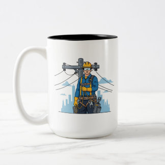 City Lineman Hero Portrait | Electrical Utility Zweifarbige Tasse