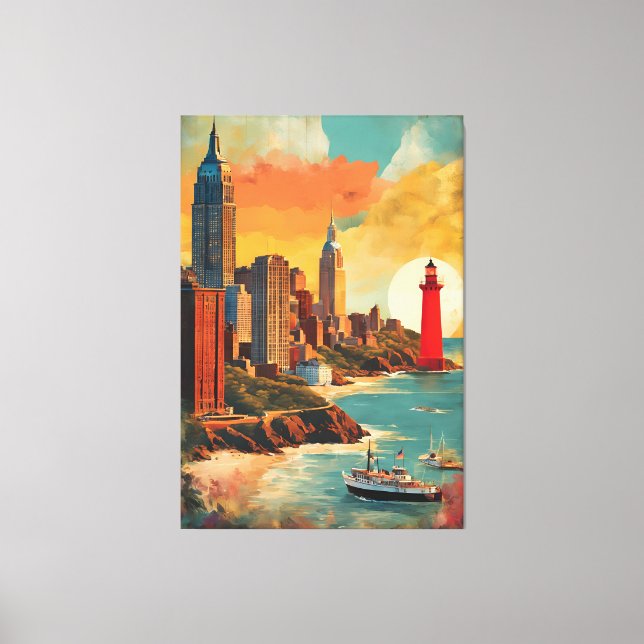 City Meets Sea - Lighthouse Skyline Fantasy Leinwanddruck (Vorderseite)