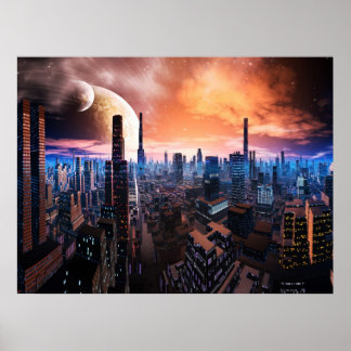 "City Never Sleeps" Scifi Fantasy Art Poster