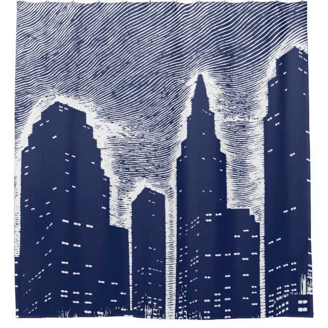 City Night Lights City Skyline Duschvorhang (Vorderseite)