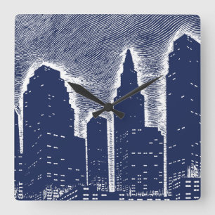 City Night Lights City Skyline Quadratische Wanduhr