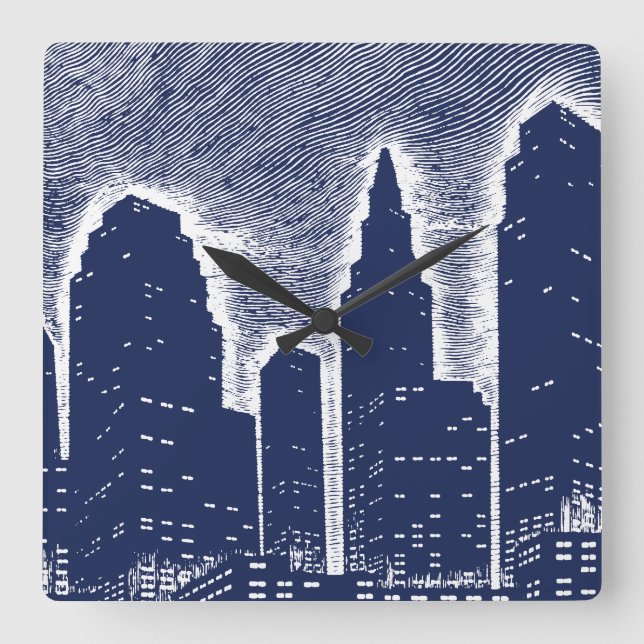 City Night Lights City Skyline Quadratische Wanduhr (Vorderseite)