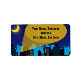 City Night Skyline Superhero Boys Geburtstagsparty Adressaufkleber