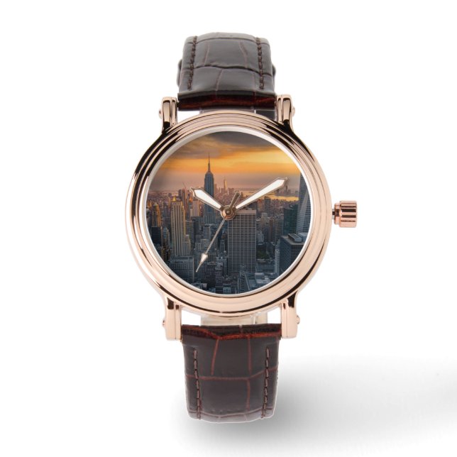 city of new york with the magnificent sunset armbanduhr (Vorderseite)