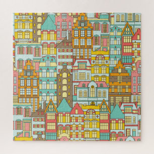 City Panorama Sketch: Häuser Nahtlos. Puzzle