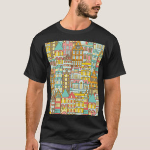 City Panorama Sketch: Häuser Nahtlos. T-Shirt