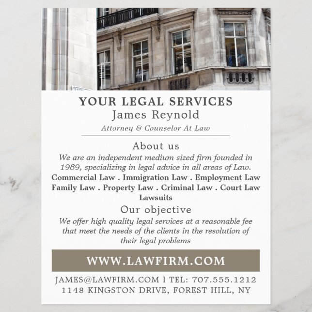 City Portrait, Legal Services Advertising Flyer (Vorne)