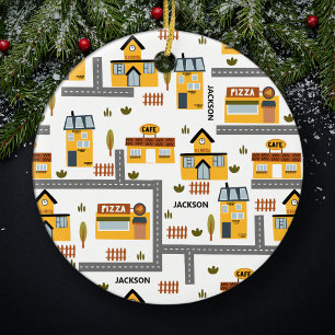 City Road Map Pattern for Kids Christmas Keramik Ornament