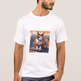 City Rooftop Cat - Urban Calico Charm T-Shirt
