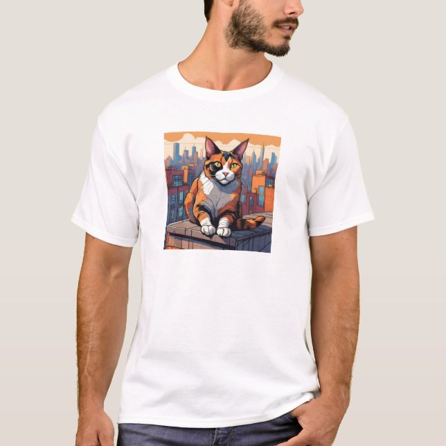 City Rooftop Cat - Urban Calico Charm T-Shirt (Vorderseite)