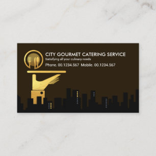 City Silhouette Gold Waiter Hand Visitenkarte