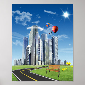 City Skyline Frutiger Aero Poster