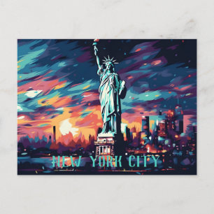 City Skyline Statue of Liberty New York Postcard Postkarte