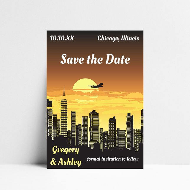 City Skyline Sunset Retro Hochzeit Save The Date (Von Creator hochgeladen)