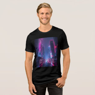CITY SOUL - Neon Cyberpunk Skyline Design Tri-Blend Shirt