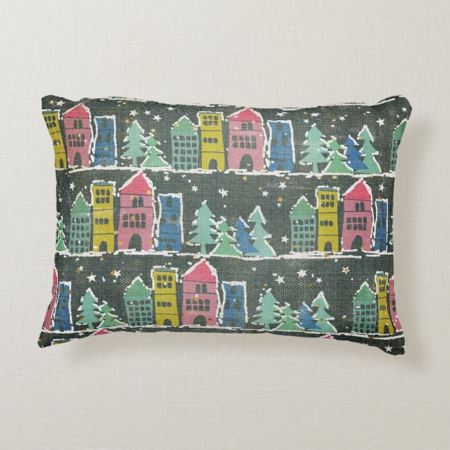 City Street mit goldenen Sternen, blau gestreift Zierkissen (Rückseite)