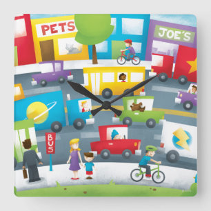 City Street Quadratische Wanduhr