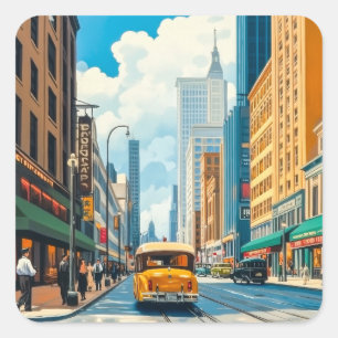 City Streets Magazin Illustration Quadratischer Aufkleber