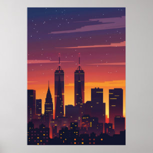 City Sunset Silhouette Poster