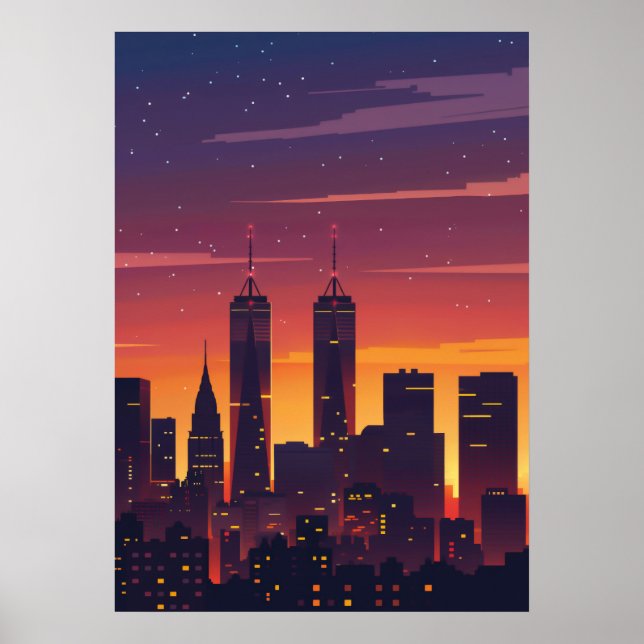 City Sunset Silhouette Poster (Vorne)