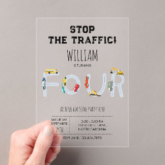 City Transportation Vehicles Truck Four Birthday Acryleinladungen