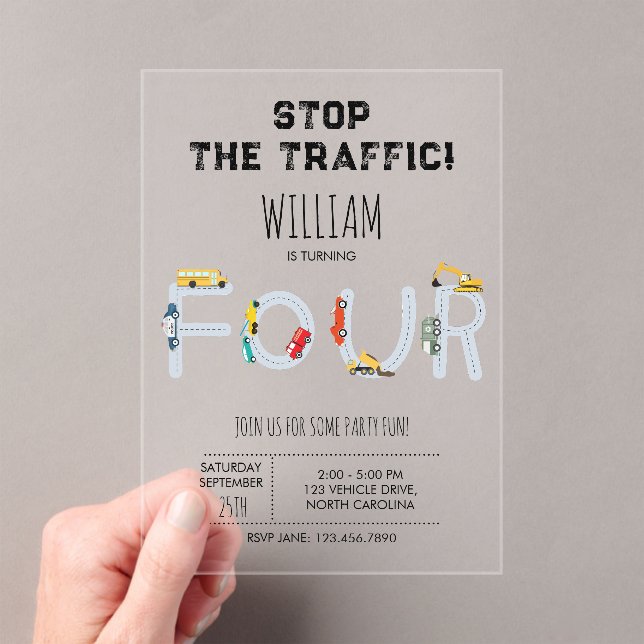 City Transportation Vehicles Truck Four Birthday Acryleinladungen (Insitu (Handheld))