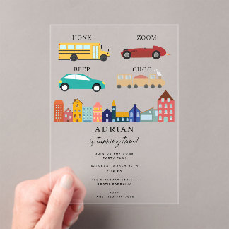 City Transportation Vehicles Truck Second Birthday Acryleinladungen