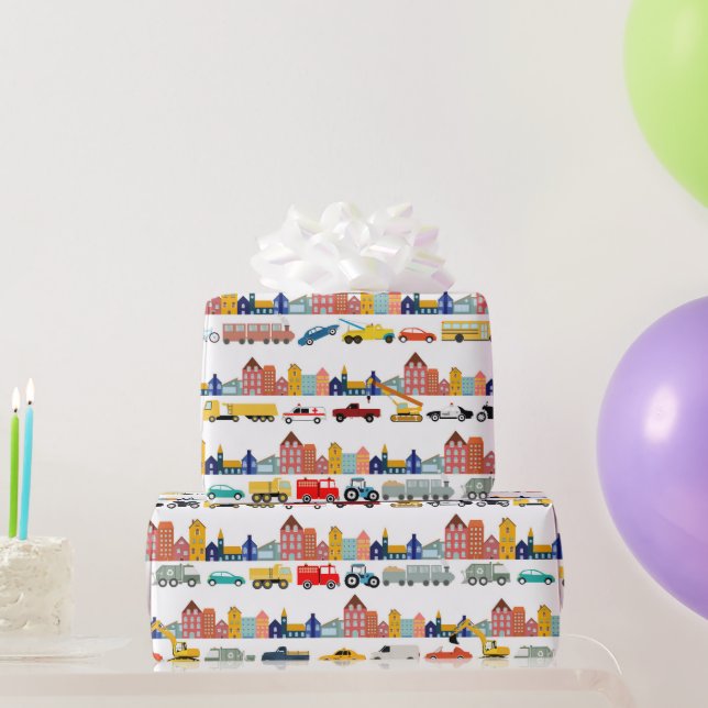 City Transportation Vehicles Trucks Cars Kids Geschenkpapier (Partygeschenke)