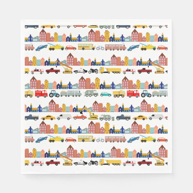 City Transportation Vehicles Trucks Cars Kids Serviette (Vorderseite)