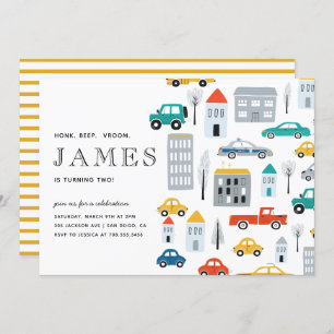City Transportboy Cars Zweite Geburtstagspartei Einladung