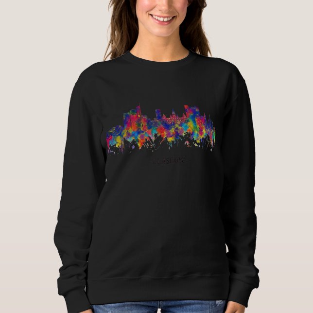City Watercolor Skyline Zuhause Staat Souvenir Gla Sweatshirt (Vorderseite)