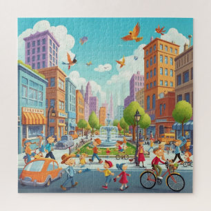 Cityscape Park Auto Bike Menschen Vögel Puzzle