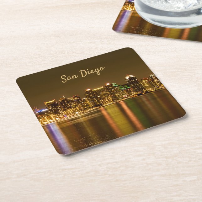 Cityscape Skyline Night California San Diego Rechteckiger Pappuntersetzer (angewinkelt)
