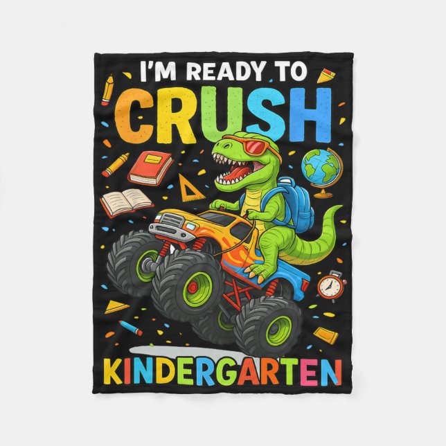 Ck To School Boy Dinosaur I'm Ready To Crush Kinde Fleecedecke (Vorderseite)