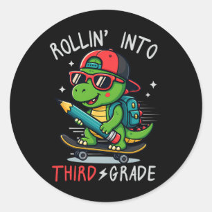 Ck Zur Schule Rollt In Die 3. Klasse T-Rex Skatebo Runder Aufkleber