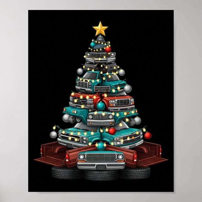 Ckup Truck Christmas Tree Funny Clic Car Graphic M Poster (Vorne)