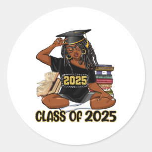CL of 2025 African American Women Black Girl Gradu Runder Aufkleber