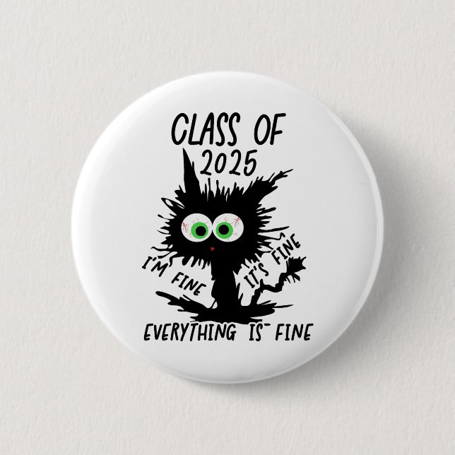 Cl of 2025 Funny Black Cat Button (Vorderseite)